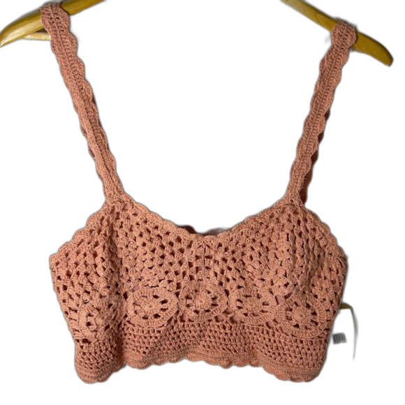 Taylor & Sage NWT Mauve Orange Crochet Cropped Back Button Bralette Top Size L - Picture 1 of 14